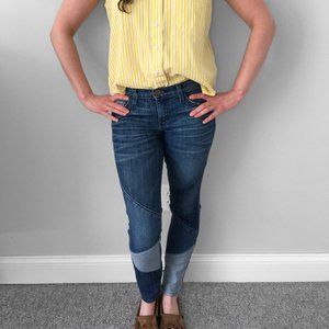 Indigo Skinny JEANS Patchwork Detail & Distressing by Current/Elliott, Clearance